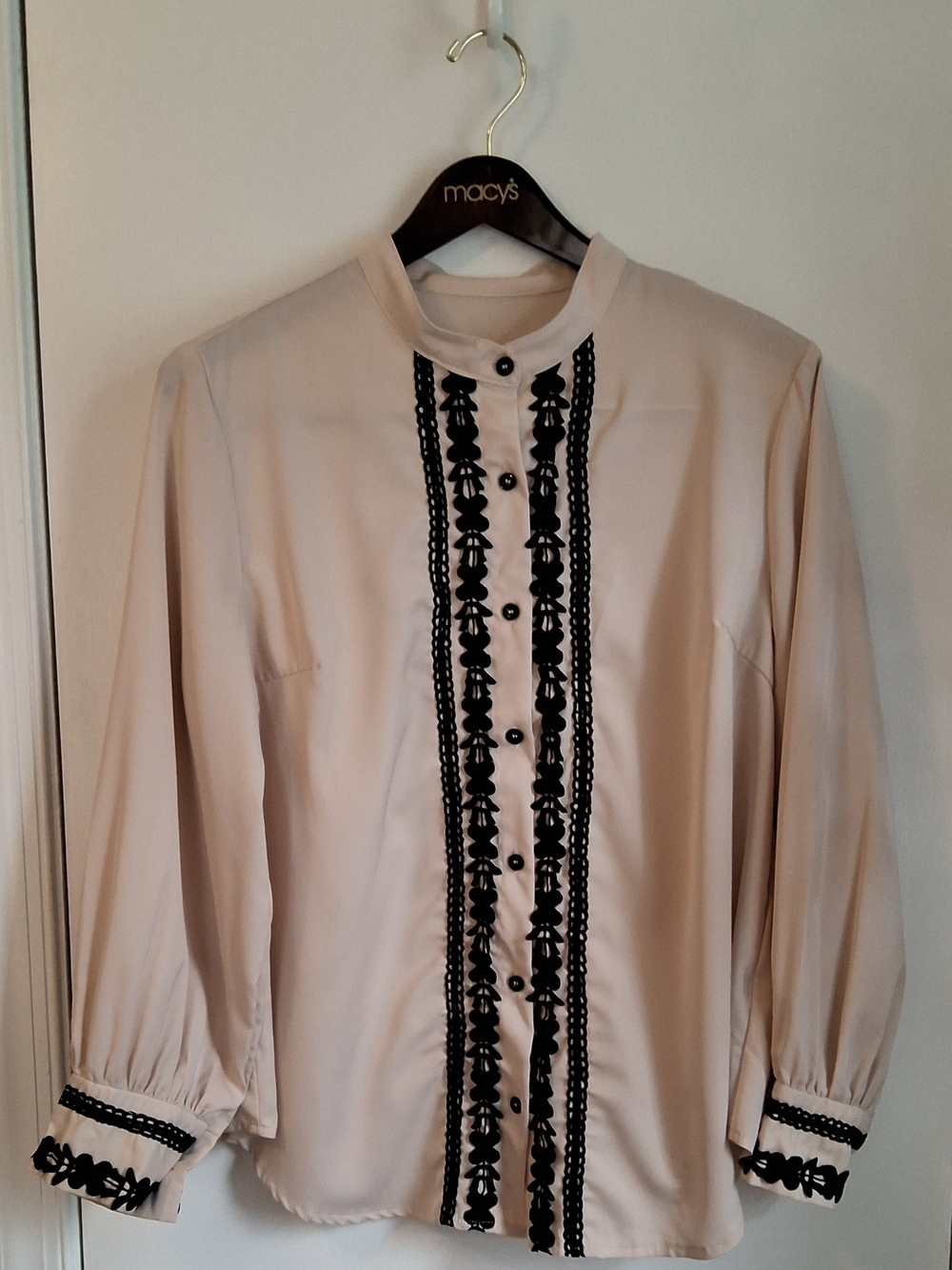 SHEIN Cream Button-Down Blouse with Black Trim
